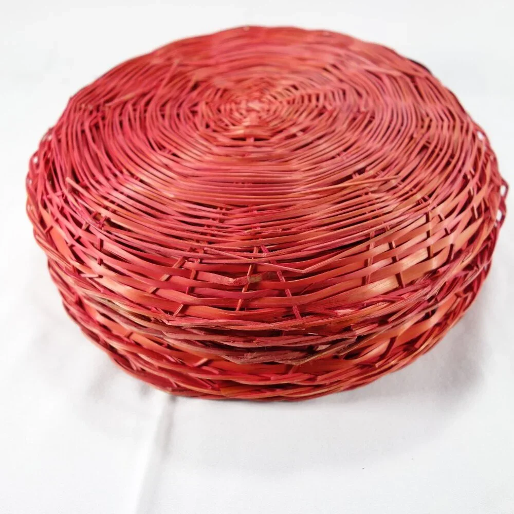 Vintage Red Wicker Rattan Picnic Camping 9